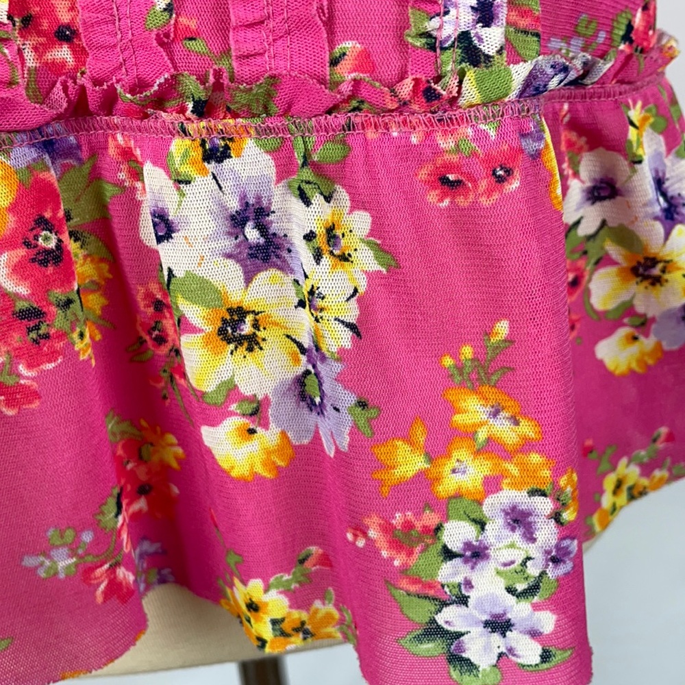 Aeropostale Pink Stretchy Sheer Floral Ruffle Tank Top - Size Small - Picture 5 of 11